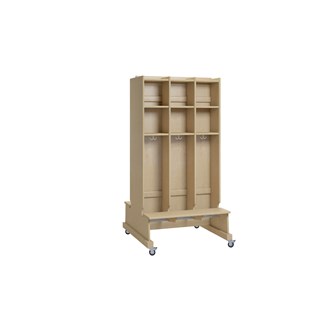 Flexi 22 garderobe dobbeltsidet med bænk/hjul og 2 hylder