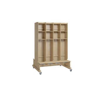 Flexi 22 garderobe dobbeltsidet med bænk/hjul og 2 hylder