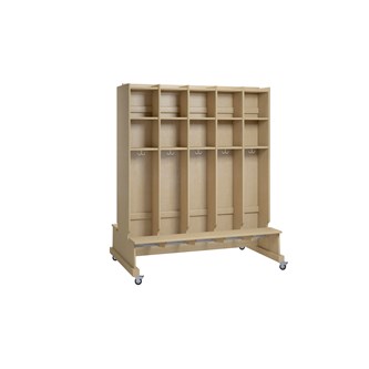 Flexi 22 garderobe dobbeltsidet med bænk/hjul og 2 hylder