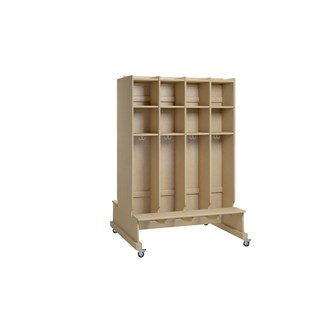 Flexi 28 garderobe dobbeltsidet med bænk/hjul og 2 hylder