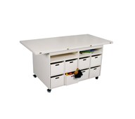 Multibord hvidpigmenteret med 16 opbevaringskasser