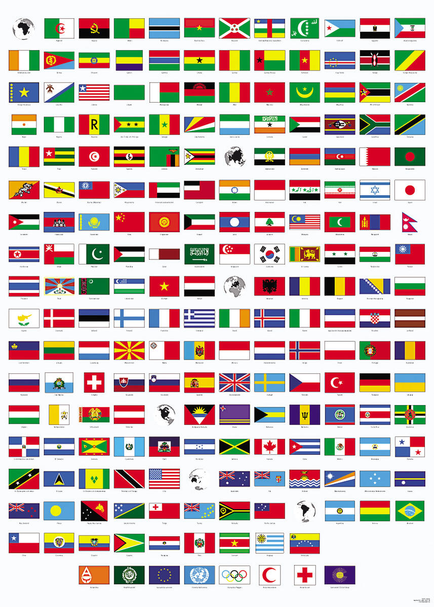 Verdens Flag Med Navne På Dansk