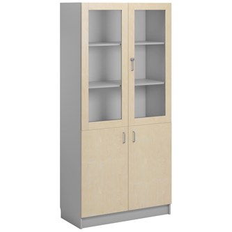 Norden FSC materialeskab 2 laminat-/2 glaslåger B100xD47xH210 cm lysegrå