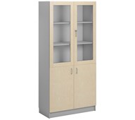 Norden FSC materialeskab 2 laminat-/2 glaslåger B100xD47xH210 cm lysegrå