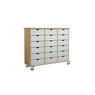 Rabo kommode 18 store skuffer m/hjul birk