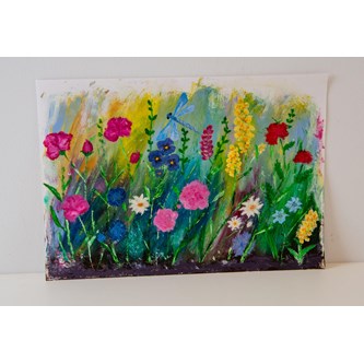 Oliemaleri af en blomstereng